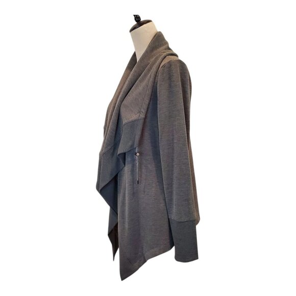 CHICO'S ZENERGY SZ 8/10 Dark Gray Draped Open Front Stretch Cardigan Jacket - Picture 3 of 11